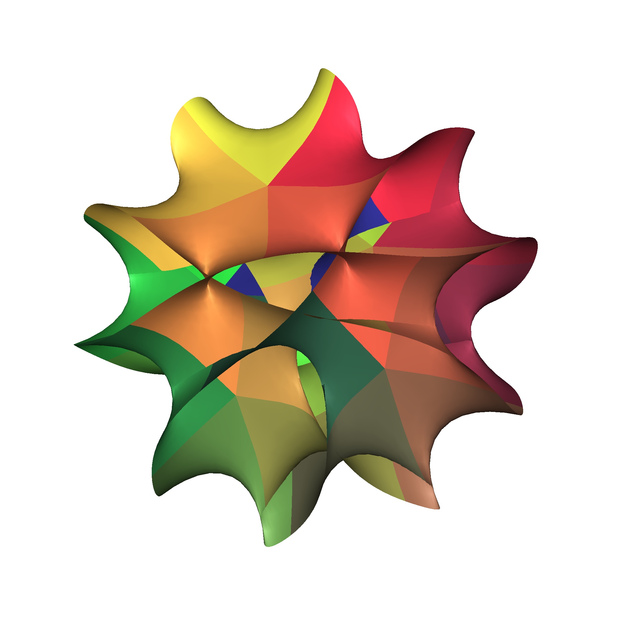 Calabi-Yau quintic manifold — a 2D cross-section of the real 6D manifold, visualized by Andrew J. Hanson